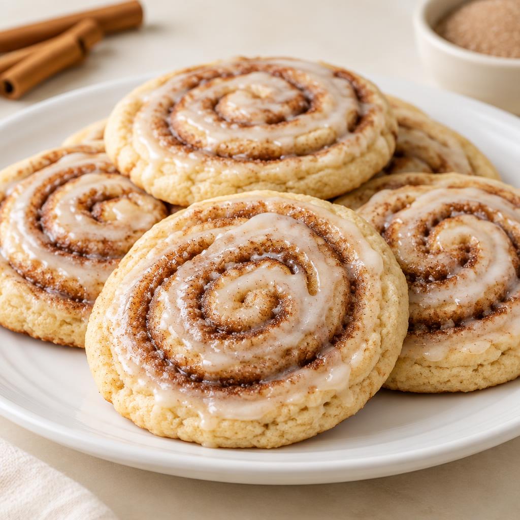 Cinnamon roll cookies swirled with cinnamon sugar glaze
