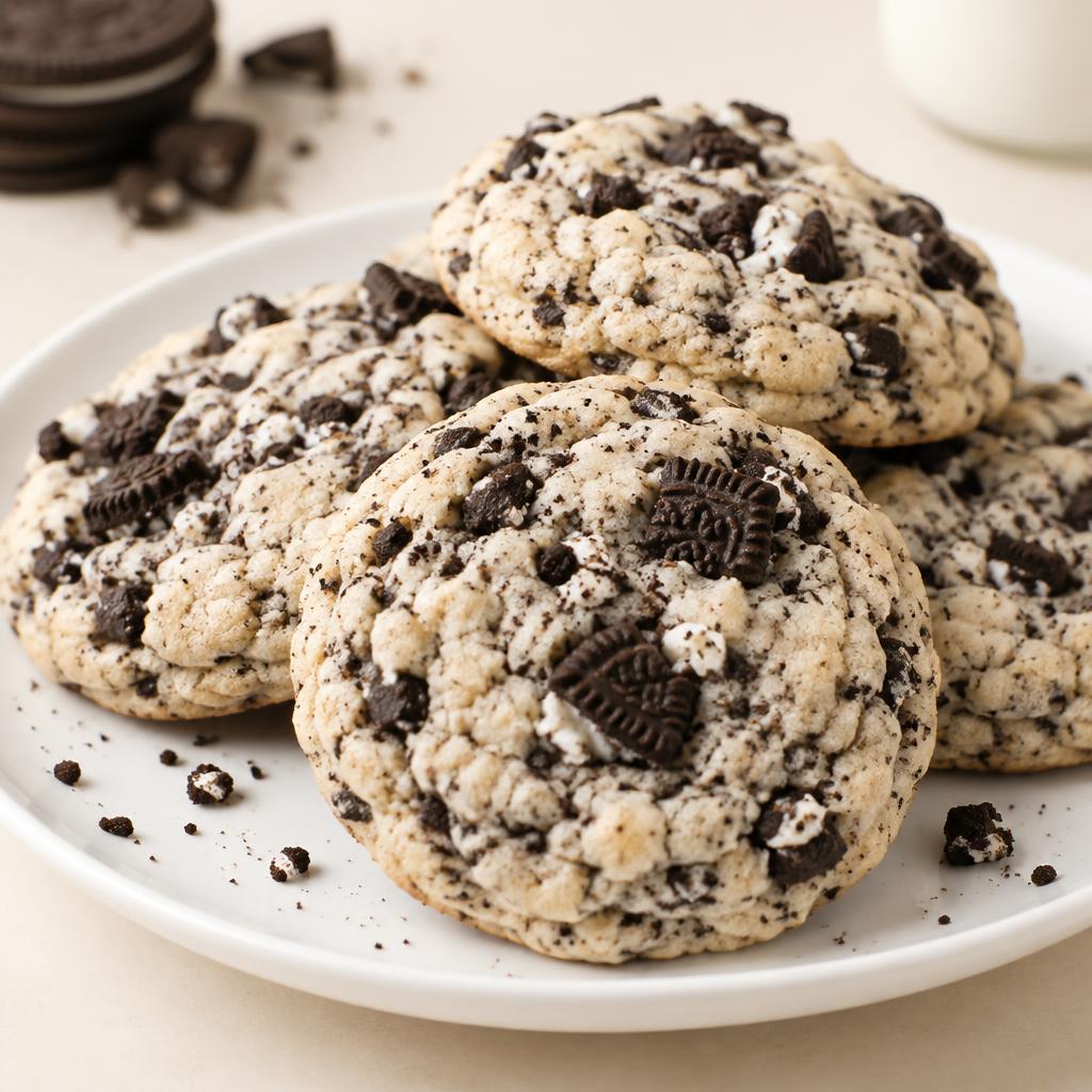 Cookies and cream cookies studded with crushed Oreos